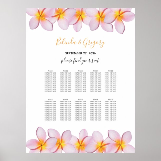 Rosa Plumeria Frangipani Bröllop-sätesdiagram Poster (Framsidan)