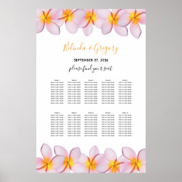 Rosa Plumeria Frangipani Bröllop-sätesdiagram Poster