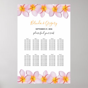 Rosa Plumeria Frangipani Bröllop-sätesdiagram Poster