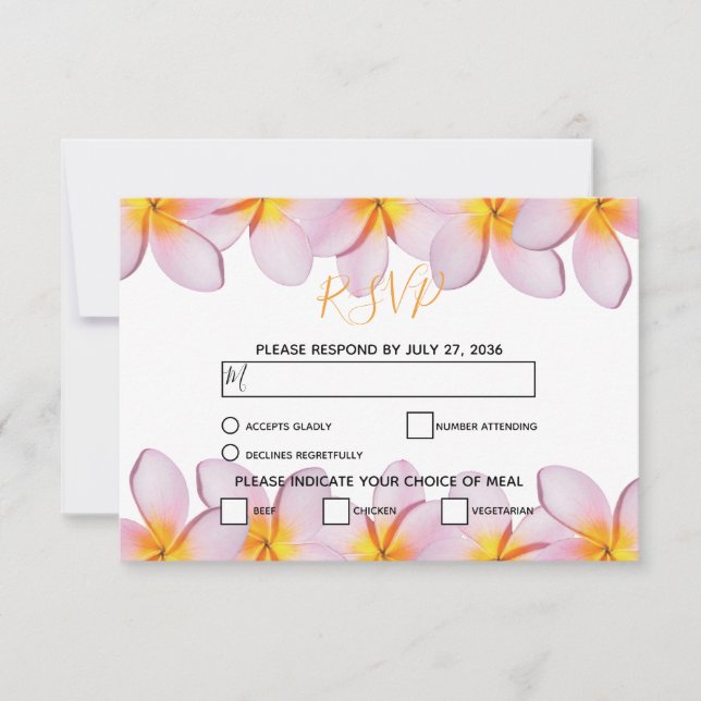 Rosa Plumeria Frangipani Bröllops-Svarskort OSA Kort (Framsida)