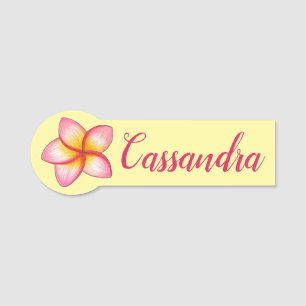 Rosa Plumeria Hawaiian Flower Luau Födelsedagsfest Namnbricka