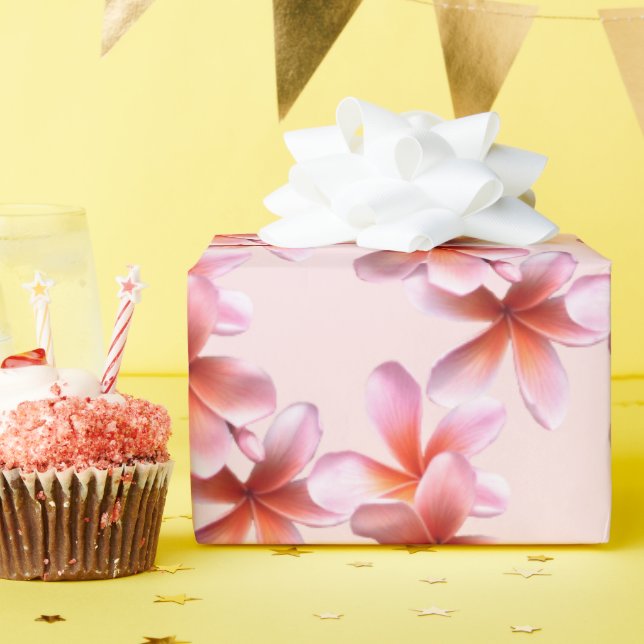 Rosa Plumeria Hawaiian Frangipani Blommigt Design Presentpapper (Födelsedagsfest)