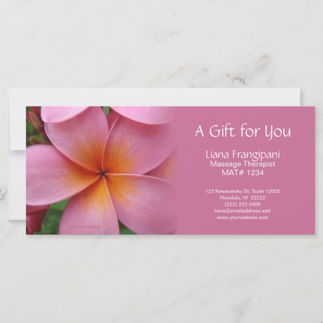Rosa Plumeria Massage eller Spa Gift-certifikat (Framsida)