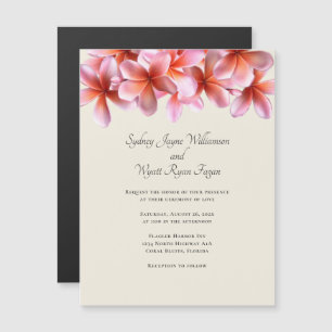 Rosa Plumeria Real Flowers Gräns Ecru Magnetisk Inbjudningskort