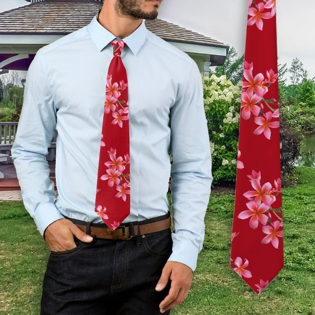 Rosa Plumeria Röd Tropisk Blommig Mönster Slips (Skapare uppladdad)