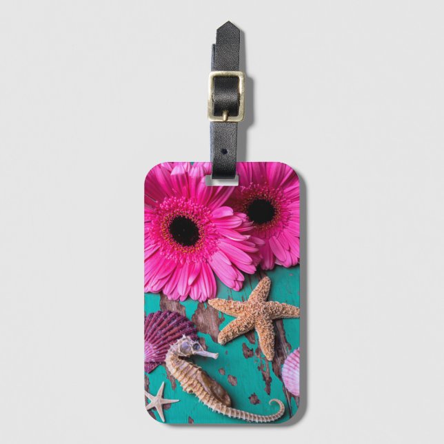 Rosa podier och Seahorse med sjöstjärnan Bagagebricka (Framsida vertikal)