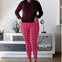 Rosa Poinsettia Blommönster Leggings