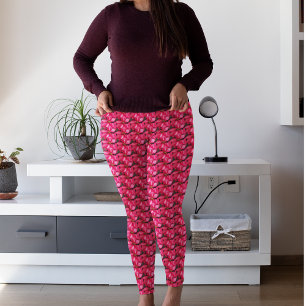 Rosa Poinsettia Blommönster Leggings