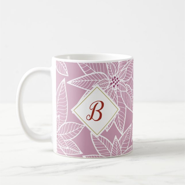 Rosa Poinsettia Helgdag Initial Mugg (Vänster)