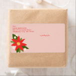 Rosa Poinsettia jul - etikett för Helgdag Fraktsedel<br><div class="desc">Gör det enklare att skicka ut helgdag med den här festliga fraktetiketten med din returadress på en söt  rosa med fet röd poinsettia,  grönt gräs paket,  grenar och söta små vita löv för en blommar,  som inte är traditionell,  som tar på sig den klassiska julmotiven.</div>