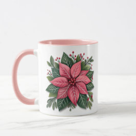 Rosa Poinsettia Jul Mugg med Festive Foliage