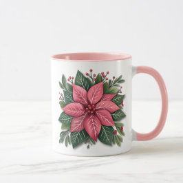 Rosa Poinsettia Jul Mugg med Festive Foliage