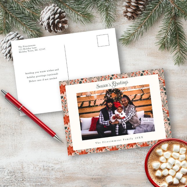  Rosa Poinsettia julfotoport Helg Vykort (Poinsettia Season Photo Christmas Postcard blush pink)