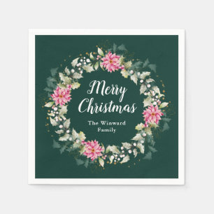 Rosa Poinsettia Krans God Jul Pappersservett