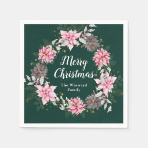 Rosa Poinsettia Krans God Jul Pappersservett