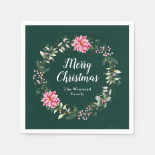 Rosa Poinsettia Krans God Jul Pappersservett