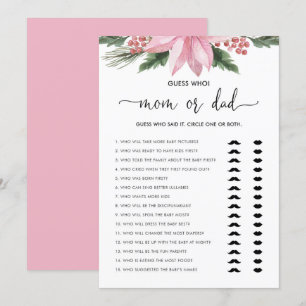 Rosa Poinsettia Mamma eller Pappa Baby Shower Game Inbjudningar
