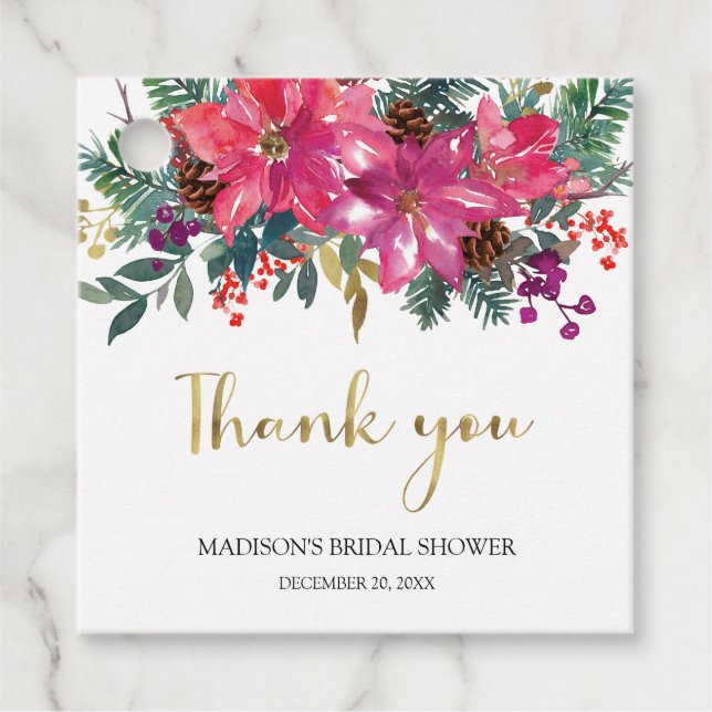 Rosa Poinsettia-Möhippan Gåvor Etiketter (Framsida)