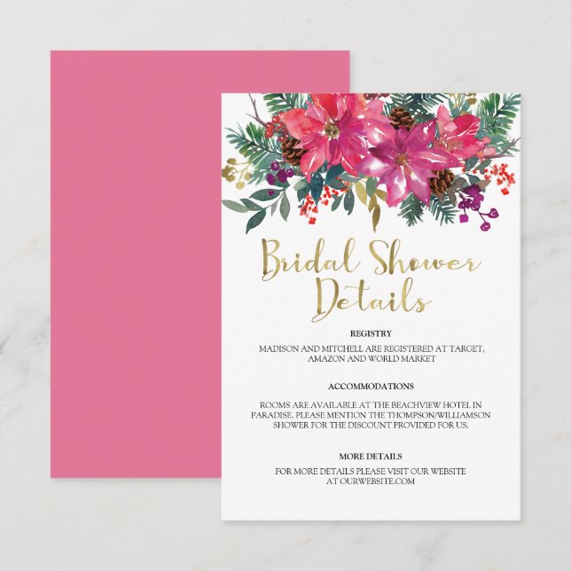 Rosa Poinsettia-Möhippan Tilläggskort (Fram/baksida)