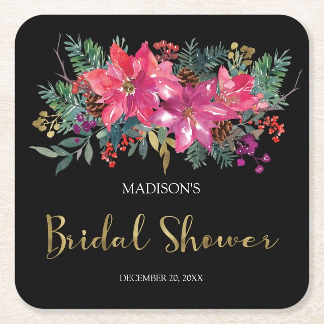 Rosa Poinsettia-Möhippan Underlägg Papper Kvadrat (Framsidan)