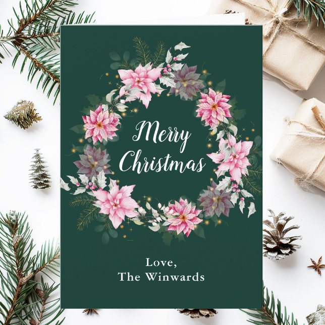 Rosa Poinsettia WAN God jul Helgkort (Skapare uppladdad)