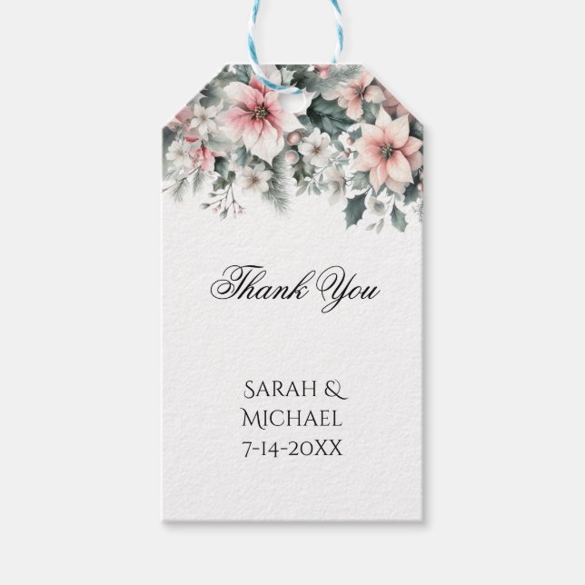 Rosa Poinsettia Wedding Stickers Presentetikett (Framsidan)