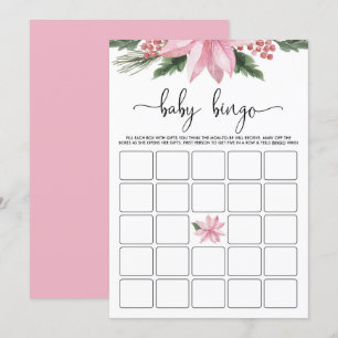 Rosa Poinsettia Winter Baby Shower Bingo Game Inbjudningar
