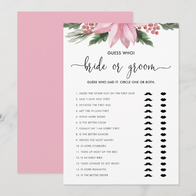 Rosa Poinsettia Winter Bride eller Groom Shower Ga Inbjudningar (Fram/baksida)
