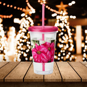 Rosa Poinsettias Blommigt Helgdag Akryltumlare Take Away Mugg