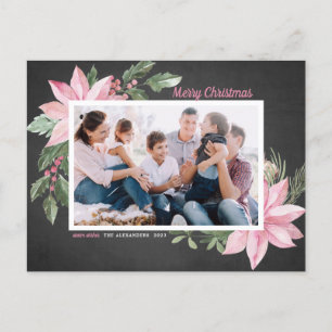 Rosa Poinsettias Chalkboard God jul Photo Helg Vykort