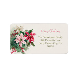 Rosa Poinsettias Elegant jul Adressetikett