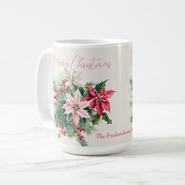 Rosa Poinsettias Elegant jul Kaffemugg (Framsida vänster)