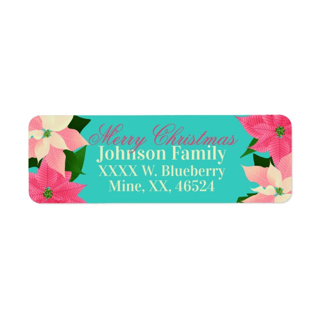 Rosa Poinsettias jul Returadress Etikett (Framsidan)