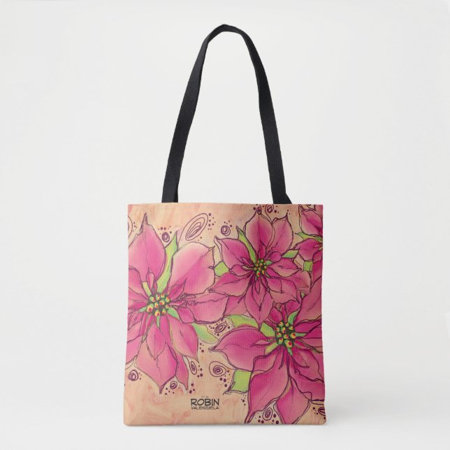 Rosa Poinsettias Tote Bag Tygkasse (Framsida)