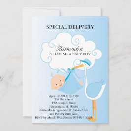 Rosa Pojke Stork Baby Shower-inbjudan Inbjudningar