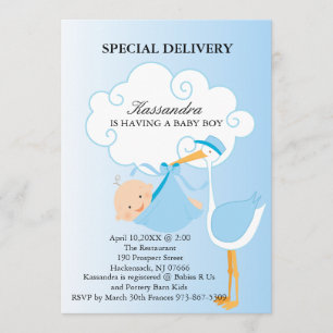 Rosa Pojke Stork Baby Shower-inbjudan Inbjudningar
