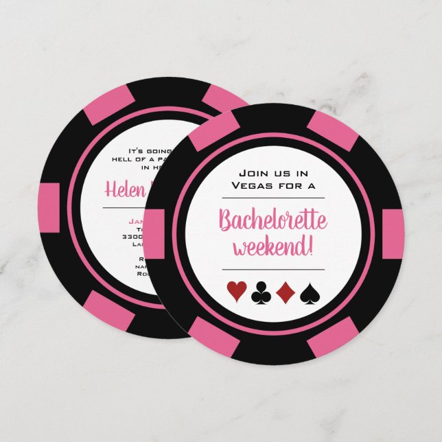 Rosa Poker Chip Vegas Casino Bachelorette Party Inbjudningar (Fram/baksida)