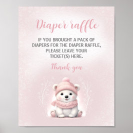 Rosa Polar Bear Baby Shower Diaper Raffle Sign Poster