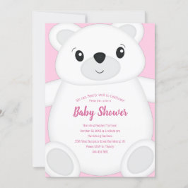 Rosa Polar Bear Baby Shower Inbjudningar