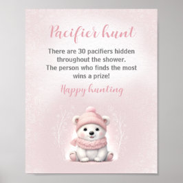 Rosa Polar Bear Baby Shower Nappar Hunt Game Poster