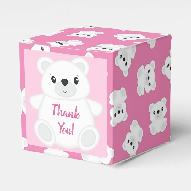 Rosa Polar Bear Baby Shower Presentaskar (Framsidan Sidan)
