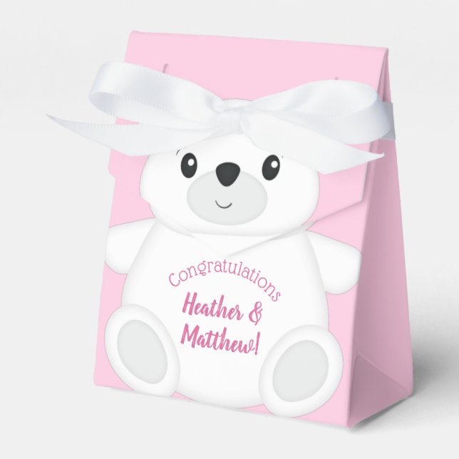 Rosa Polar Bear Baby Shower Presentaskar (Framsidan Sidan)