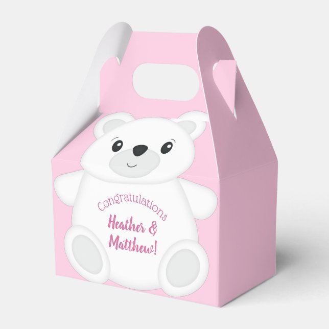 Rosa Polar Bear Baby Shower Presentaskar (Framsidan Sidan)