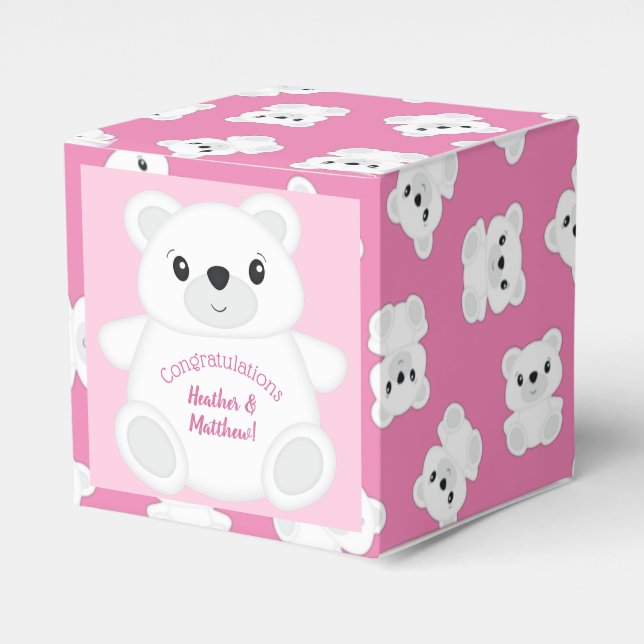Rosa Polar Bear Baby Shower Presentaskar (Framsidan Sidan)