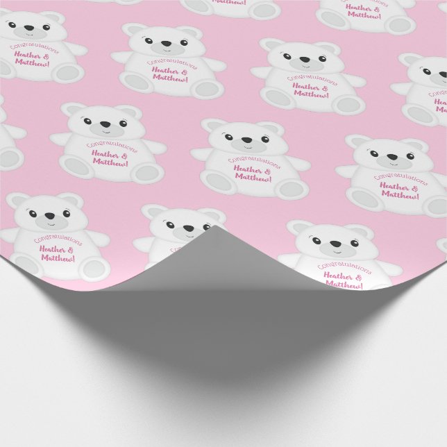 Rosa Polar Bear Baby Shower Presentpapper (Hörn)