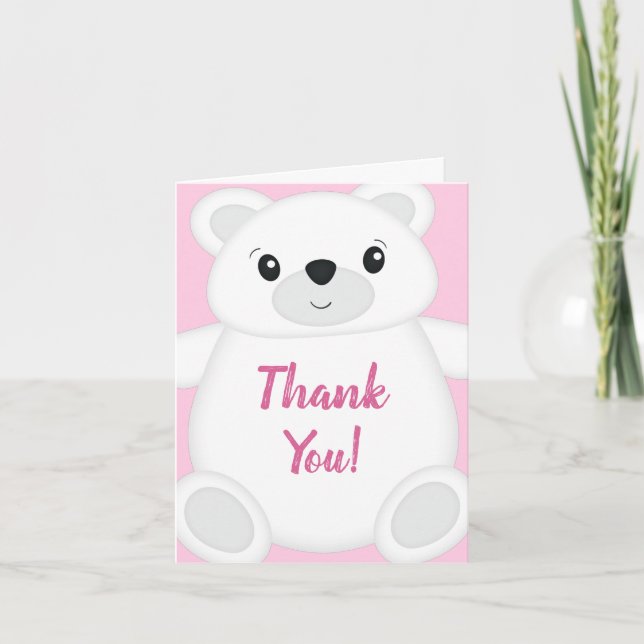 Rosa Polar Bear Baby Shower Tack Kort (Framsida)