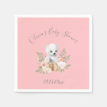 Rosa Polar Bear Flicka Shower Napkins