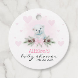 Rosa Polar Bear Unge Girl Hearts Winter Baby Showe Gåvor Etiketter