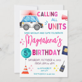 Rosa Polisflicka Födelsedagsfest Inbjudningar