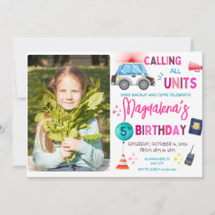 Rosa Polisflicka Födelsedagsfest Inbjudningar